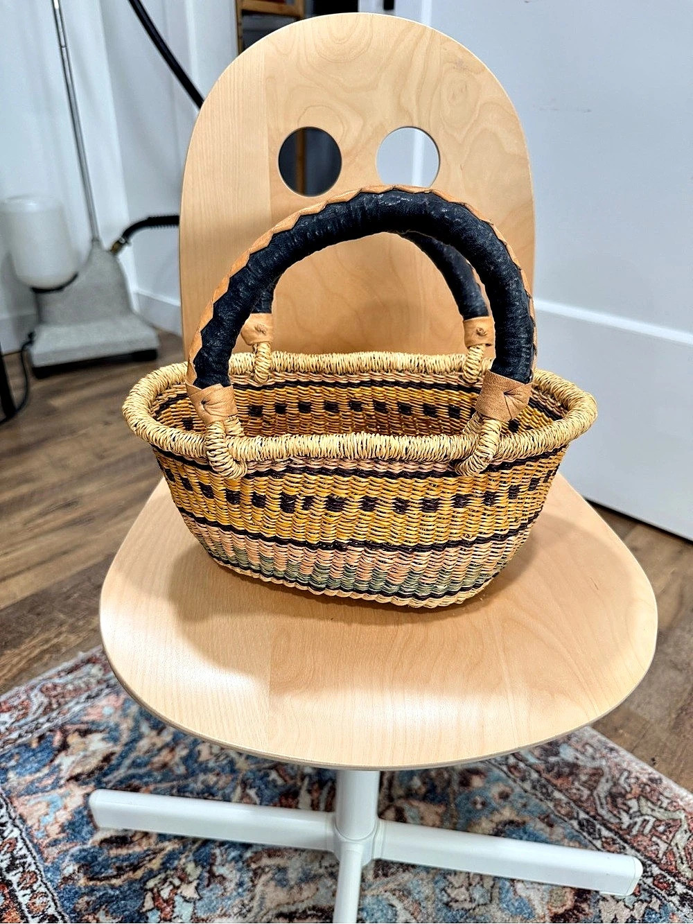 Woven Market Tote in Brown & Black
